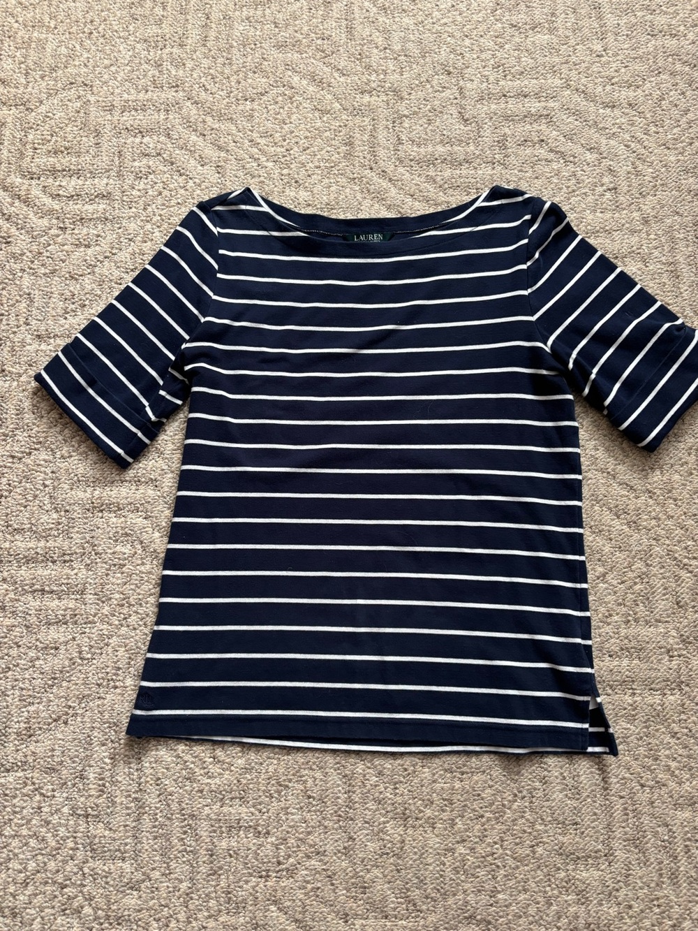 Ralph Lauren Navy and White Striped Short Sleeve Top